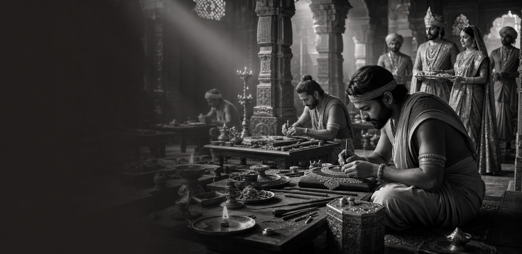 Ancient artisans handcrafting royal jewellery